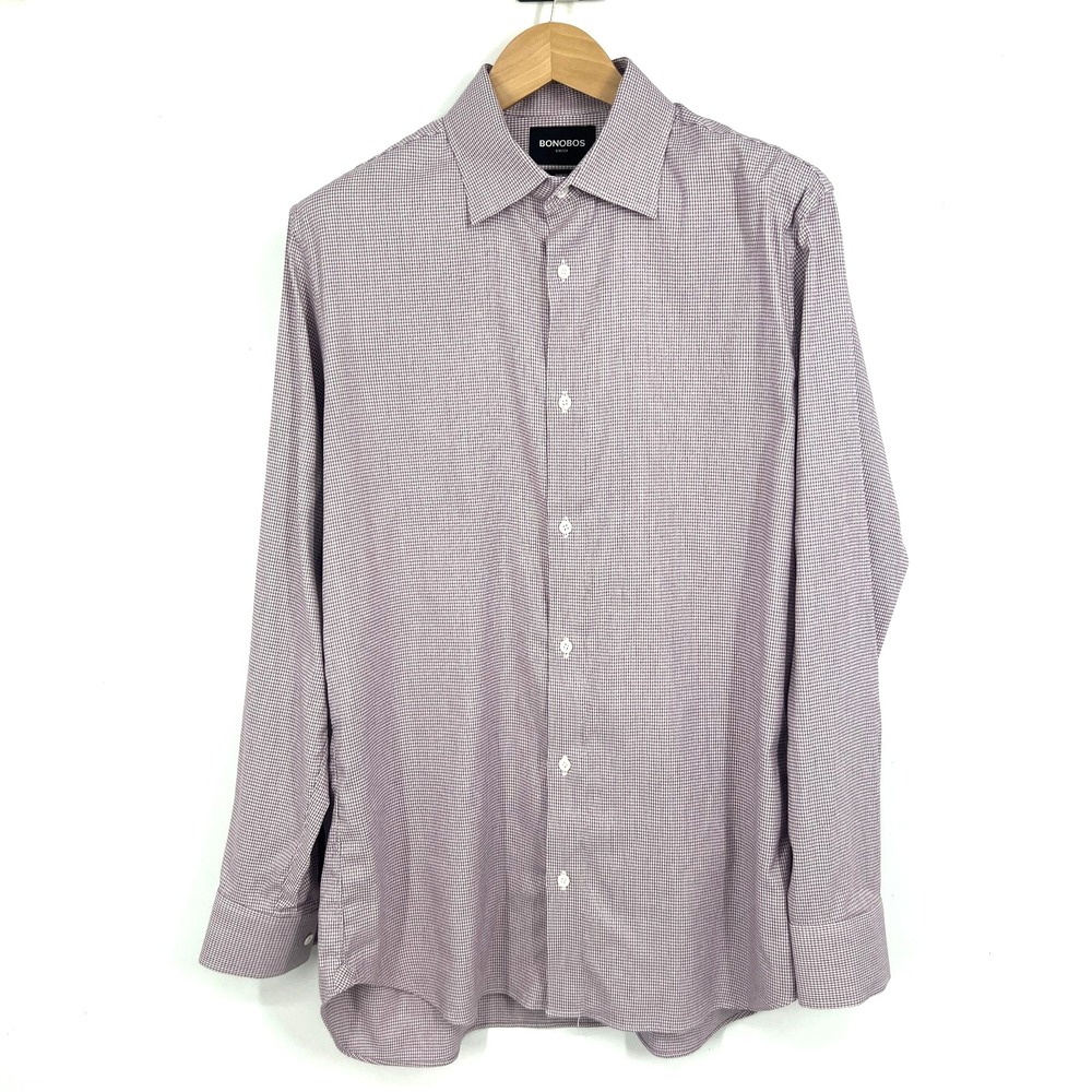 Bonobos Slim Fit Button Up LS Dress Shirt Mens XXL 17 Purple Houndstooth Stretch